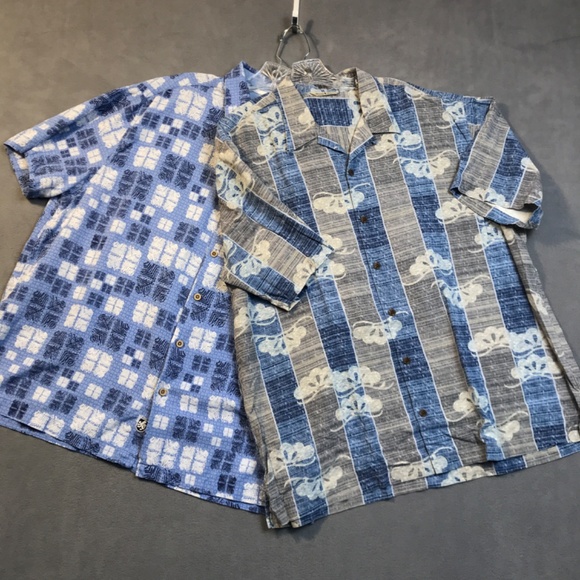 Lot of 2 Aloha Hawaiian Shirts Tommy Bahama & Nat Nast Mens XL Blue Gray White - Picture 1 of 13